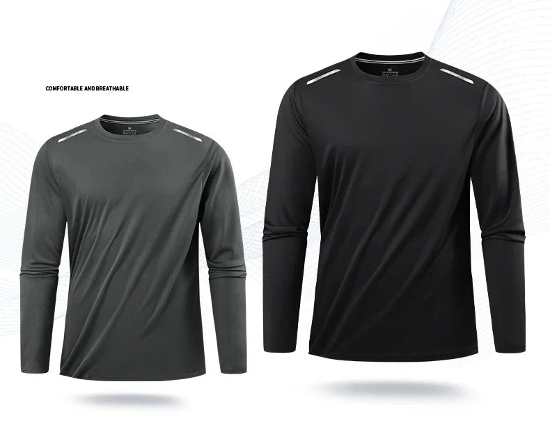 Men's Summer Long Sleeve Tops Outdoor Elastic Quick-Drying Breathable Cool Sweatshirt Men Jogging Reflective Strip Sweatshirt