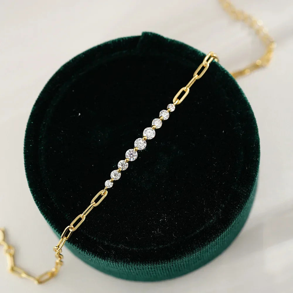 Dainty Full 2/2.5/3mm D Color Moissanite Diamond Link Bracelet for Woman 925 Silver Plated 18k Adjustable Chain Bracelets