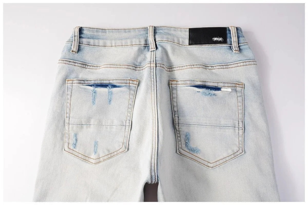 Spring and Autumn New Trend Solid Color Straight Tube Ripped Stretch Jeans Men Casual Comfortable Breathable High-Quality Jeans