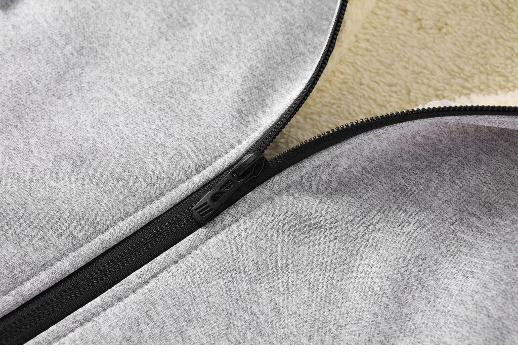 Men's Casual Thickened Wool Jacket Warm Zipper Hoodies Cardigan Sports Long Sleeve Sweatshirts Hooded Coat