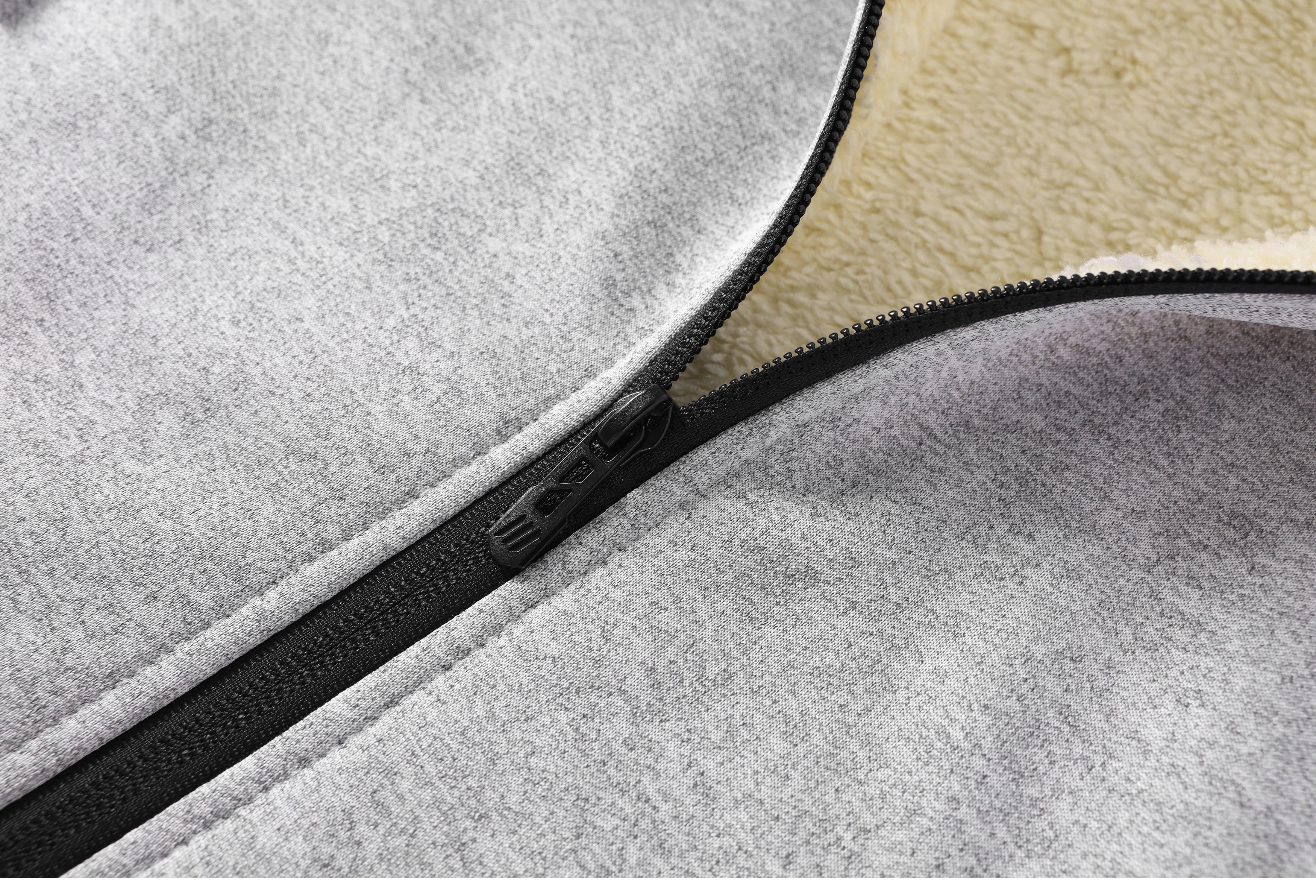 Men's Casual Thickened Wool Jacket Warm Zipper Hoodies Cardigan Sports Long Sleeve Sweatshirts Hooded Coat