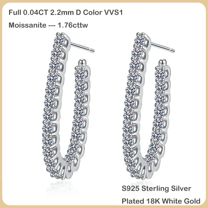 Trendy Real D Color Full 2.2mm 0.04CT Moissanite Hoop Earrings For Women S925 Silver Plated 18K Gold Diamond Earring