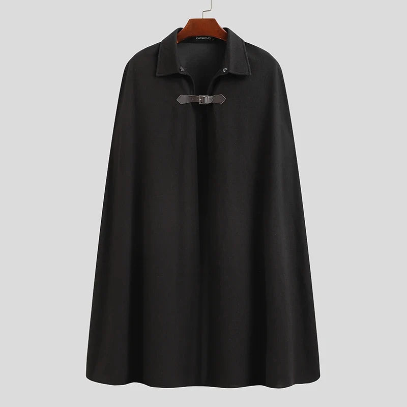 Fashion Men Cloak Coats Lapel Solid Color One Button Cape Trench Streetwear 2023 Casual Male Overcoats Ponchose S-5XL