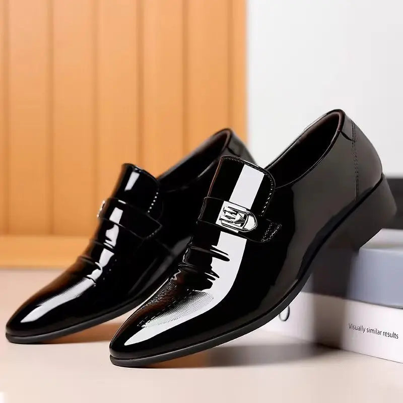 Dress Shoes Man Patent Leather Spring Autumn Bright Upper Pointed Toe Social Shoe for Men Casual 2025 Trend High Quality Fashion