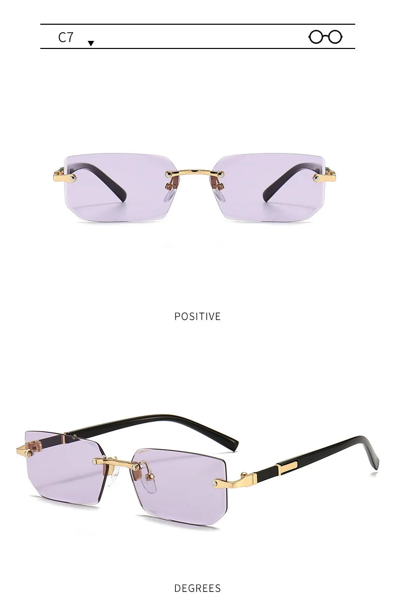 Rimless Sunglasses Rectangle Fashion Popular Women Men Shades Small Square Sun Glasses For Female Male Summer Traveling Oculos
