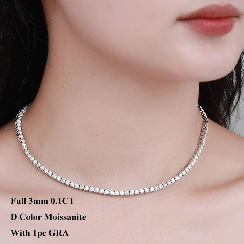 Real 2-5mm Full D Color Moissanite Tennis Neck Chain Necklace for Woman Man 925 Silver GRA Certified Party Bridal Necklaces