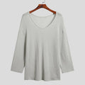 Autumn Men's Clothing Luxury Knit T Shirt Solid Color V Neck Long Sleeve Leisure Streetwear Popular Hollow Out Loose Tees S-3XL