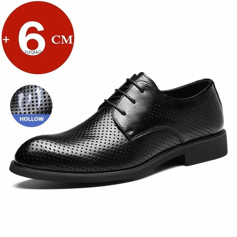 Men Spring Summer Hollow Out Breathable Elevator Shoes 6cm Hidden Height Increasing Business Formal Dress Office Wedding Shoes