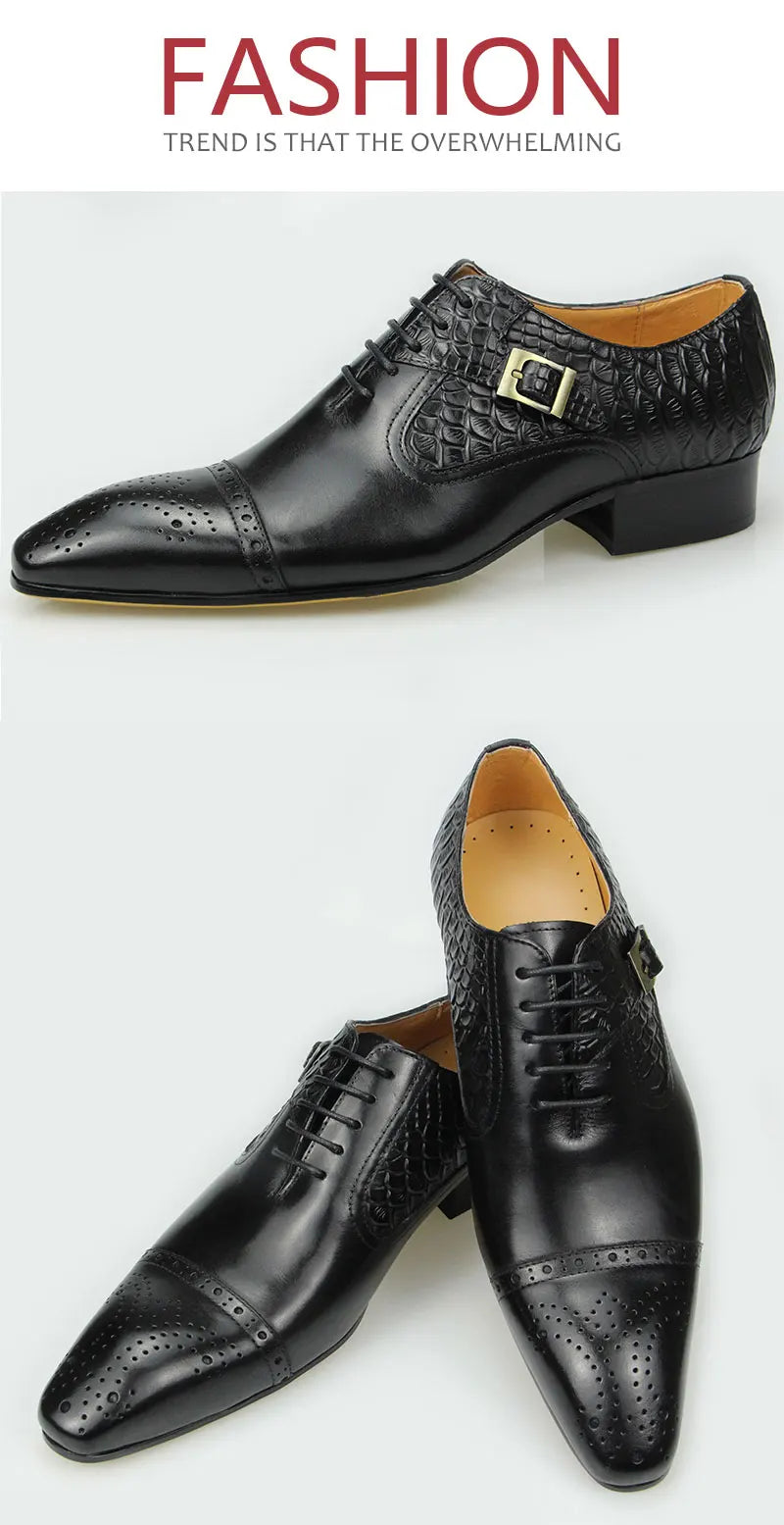 Newest High-end Leather Shoes Dress Oxford Brogue Wedding Party Formal Shoe for Men Lace Up Luxury Fashion Leather Metal Buckle