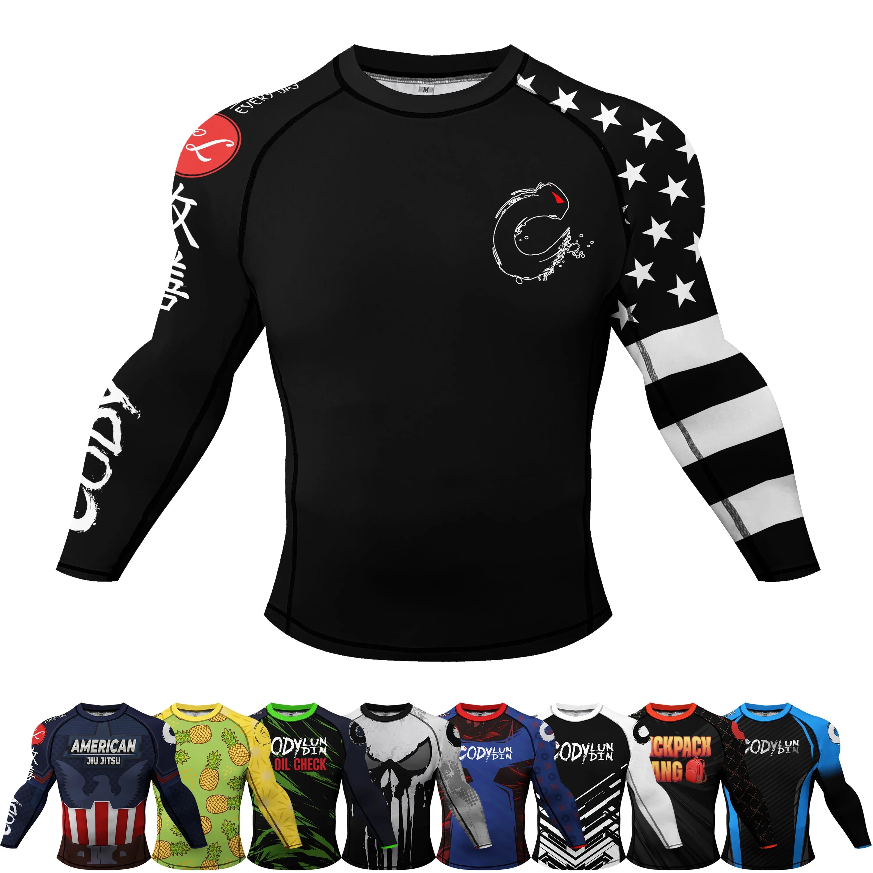 Popular Manufacturer Custom Sublimated Print Rashguard With Rubber Banding Hem Long Sleeves UV Sportswear Men Sport Gym T shirt