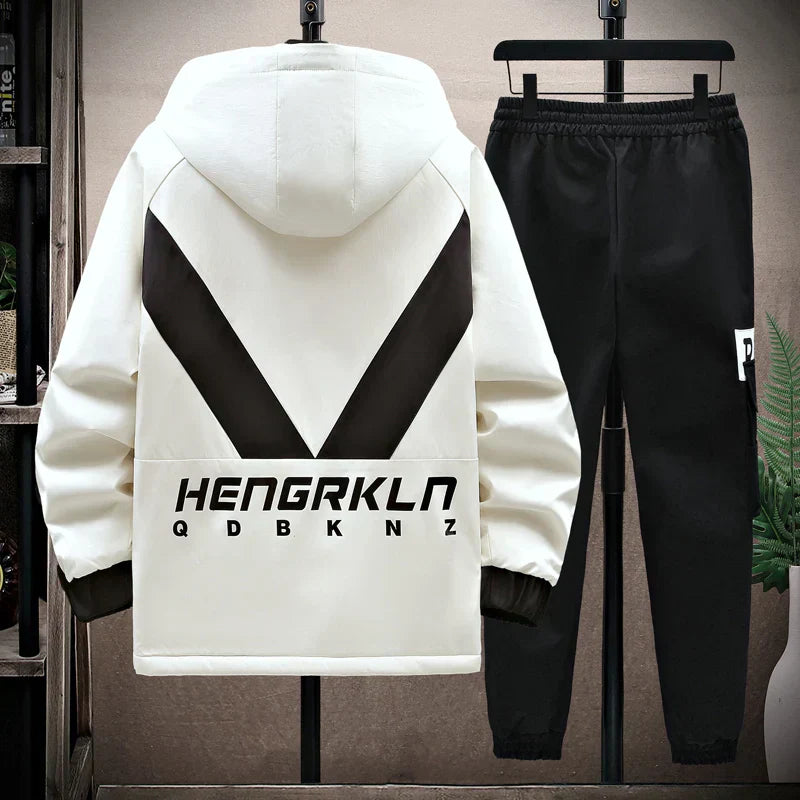 Winter Tracksuit Men Warm Sports Printed Thick Suit Mens Casual Hooded jacket+Pants Sweatsuit Male 2 Piece Sportswear