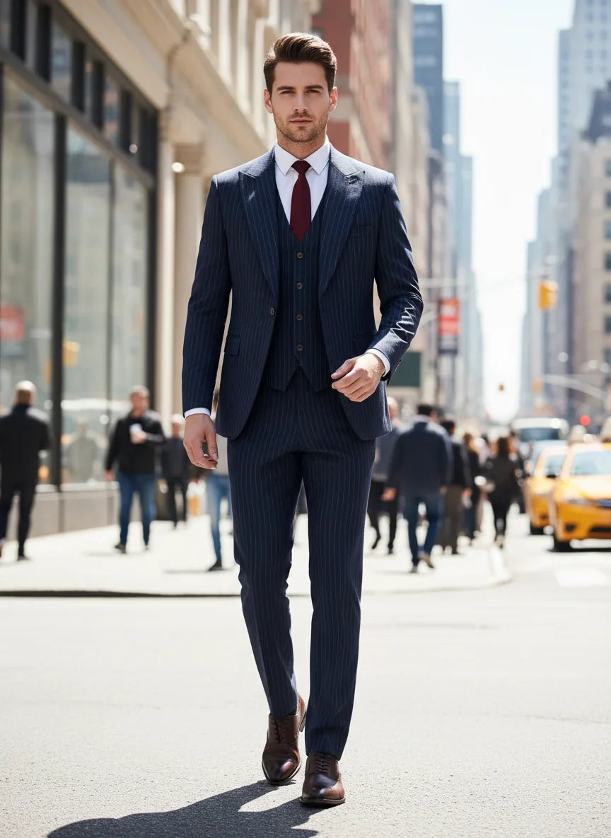 High-quality striped suits for men slim fit luxurious and elegant men's business suit 3-piece set party full men's suit
