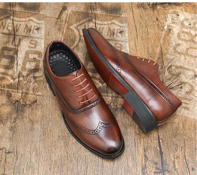 Men's Black Brogue Oxford Shoes Formal Dress Shoes for Business Wedding Red Sole Comfortable Lace-up Footwear