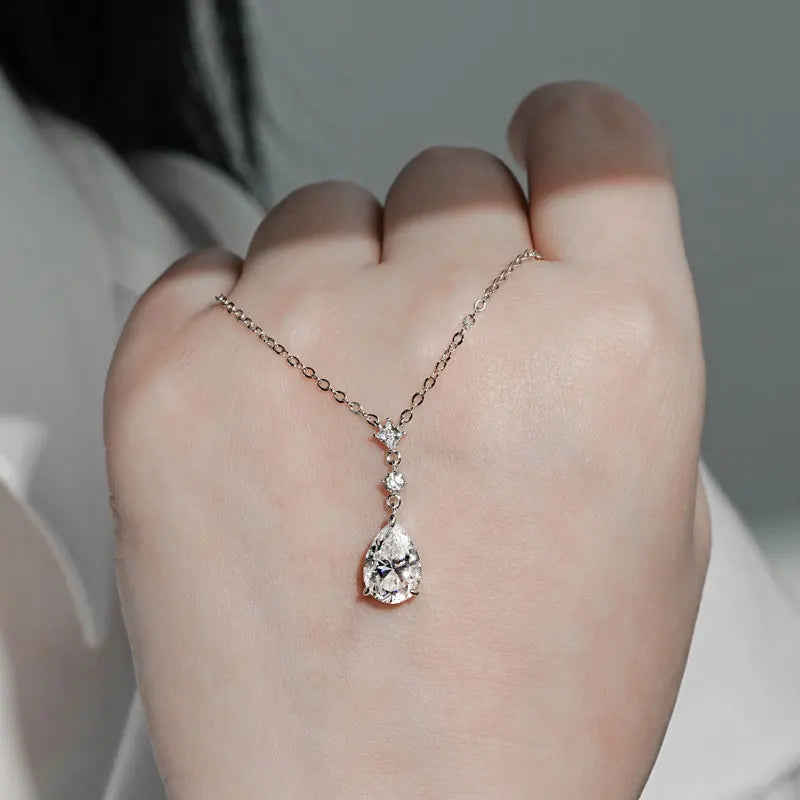 Exquisite 7x10mm Pear Cut Moissanite Pendant Necklace With Certificate for Women 925 Sterling Silver Chains Jewerly Gift