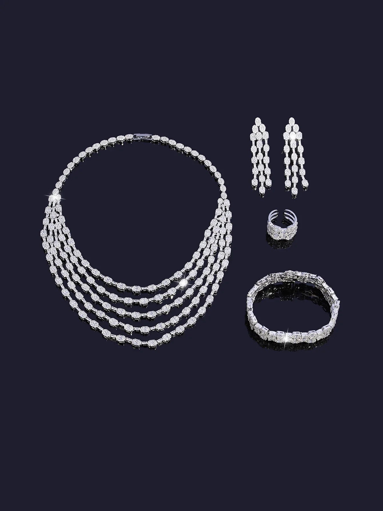 New Elegantly Quality Dress Jewelry Luxury Necklace Earrings Sets Cubic Zirconia Jewelry Sets Women Bridal Wedding