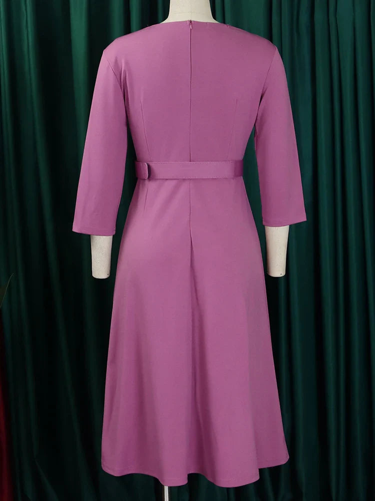 V Neck Plus Size Long Dress Women Long Sleeve