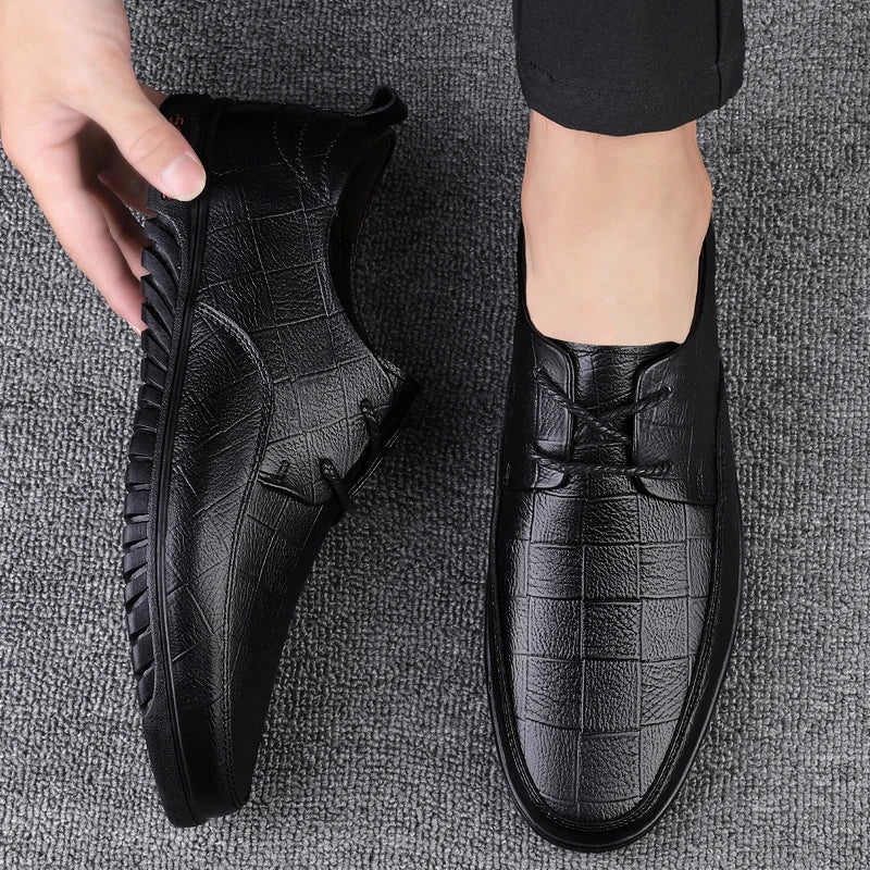 Male All-match Outdoor Flats Genuine Leather Men Casual Office Shoes Handmade Men Lace-Up Footwear 2024 New Mens Oxfords Shoes