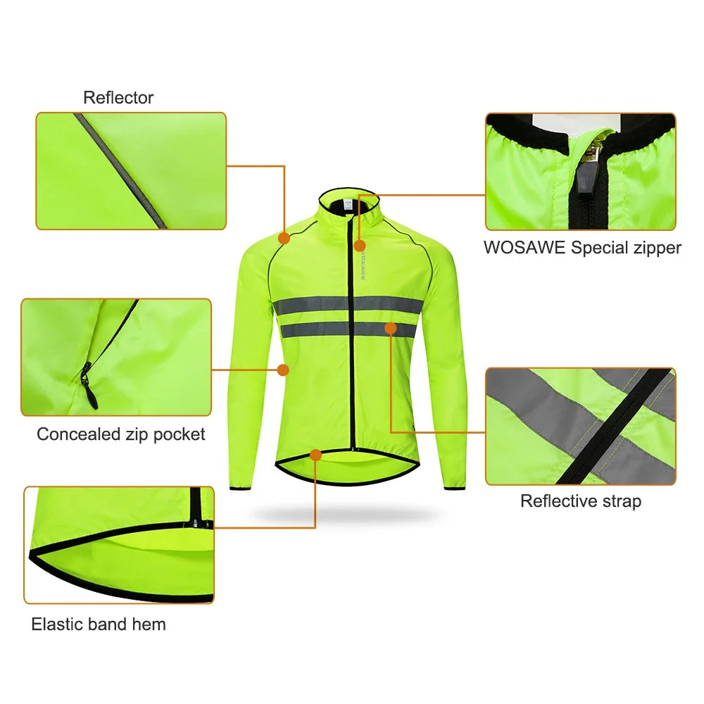 Ultralight Men's Cycling Windbreaker Reflective Jacket Windproof Bike Jacket Water Resistant MTB Road Bicycle Long Jersey