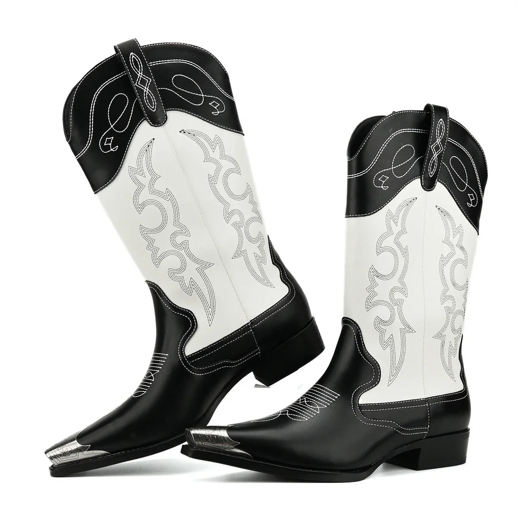 Casual embroidered metal pointed cowboy boots