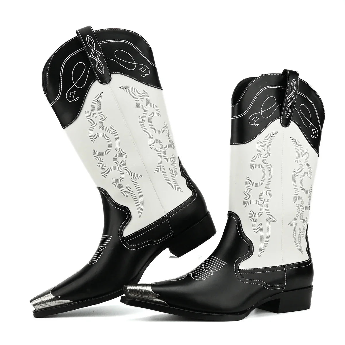 Casual embroidered metal pointed cowboy boots