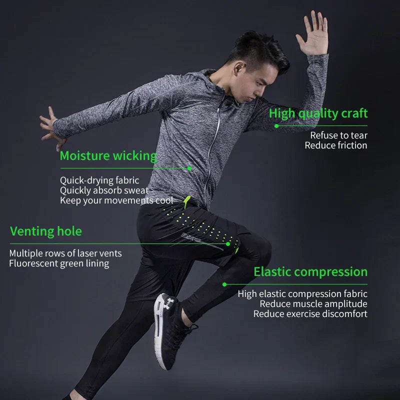 Men's Tracksuit Gym Fitness Running 5 Pcs/Set Quick Dry Sweat-absorb Compression Sport Suit Clothes Jogging Sport Wear