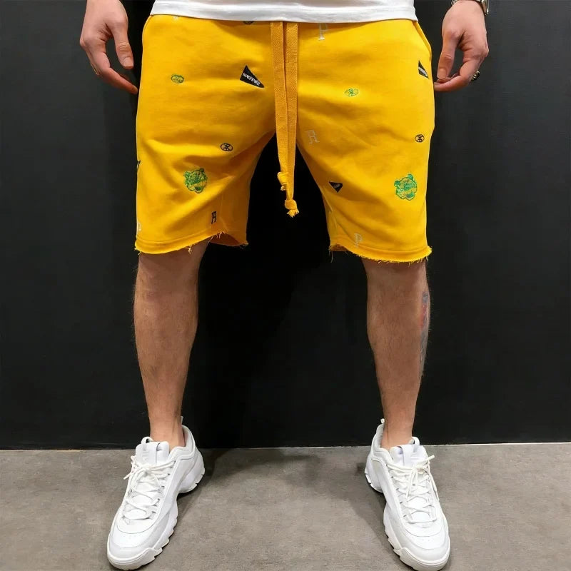 Spring Summer Mens Cotton loose Shorts Streetwear Bodybuilding Embroidered casual Short pants Jogger sports Tiger head Shorts