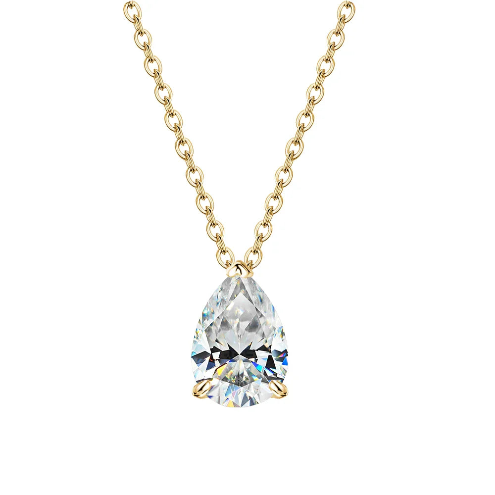 1-4Carat Pear Cut Moissanite Solitaire Pendant Necklace for Women S925 Silver 18K Gold Plated Waterdrop Neck Chain Jewelry Gift