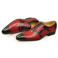New Men's Business Leather Shoes Fashion Summer Lace-Up Red Black Hand Carved Wedding Shoes Anniversary Office Oxford Shoes