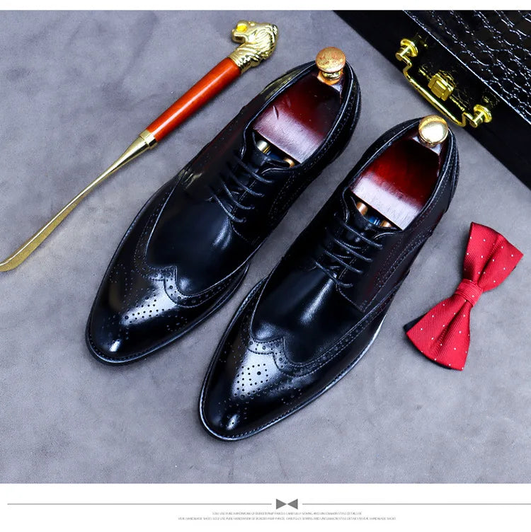 New Men Dress Handmade Shoes Genuine Leather Male Oxford Italian Classic Vintage Lace-up Men's Brogue Shoes Oxford