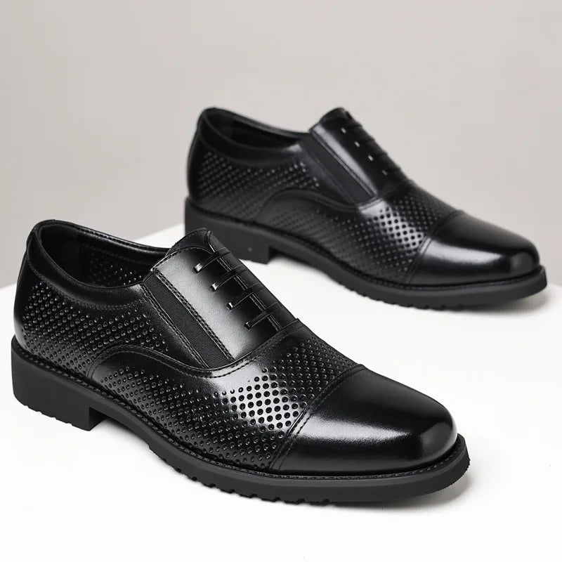 Breathable Hallow New Designer Cow Leather Shoes for Man Summer Autumn Fashion Business Casual Dress Shoes Loafers Man