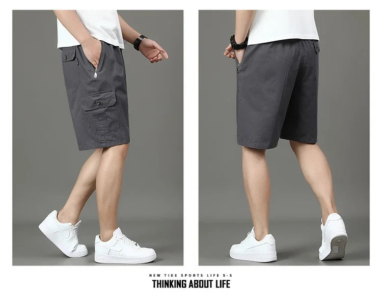 Summer new men's work shorts pocket zip trend versatile casual trousers five work trousers