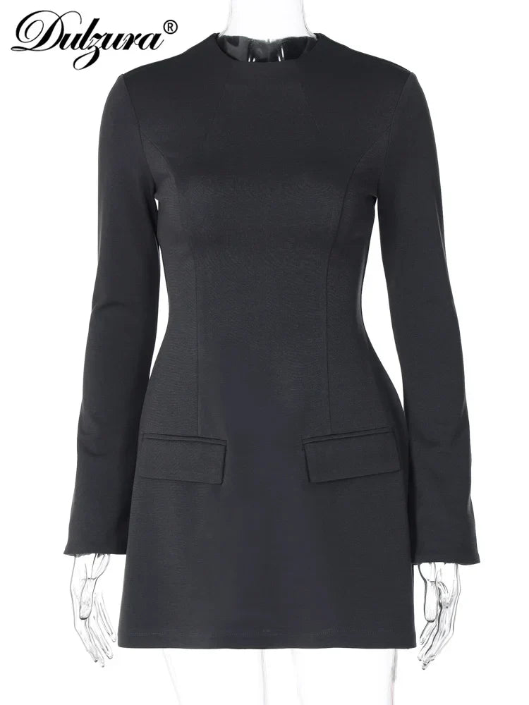 Long Sleeves Zipper Bodycon Mini Dress With Pocket Solid Elegant Outfit Office Streetwear Women’S Autumn Winter Clothes