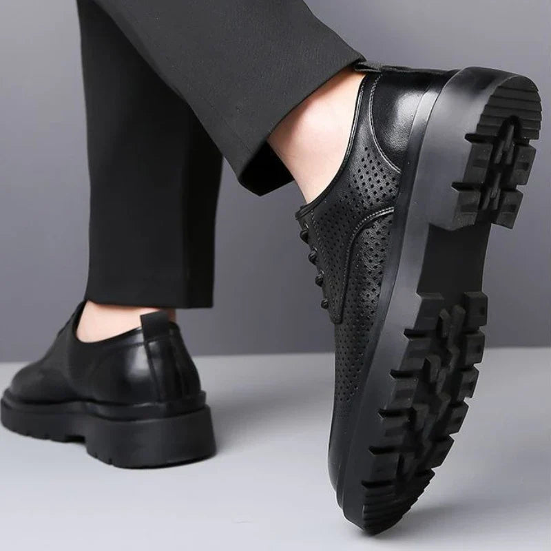 Men's Soft Leather Sandals Business British Style Perforated Breathable Non-Slip Suit Wedding Dress Shoes Summer