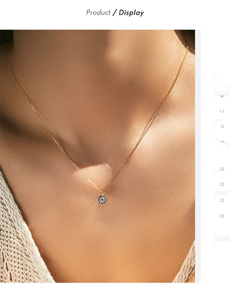 Blue Eye Necklace 925 Sterling Silver Zirconia Eyes Pendant Necklaces Trendy Link Chain Jewelry Gifts For Women Girls