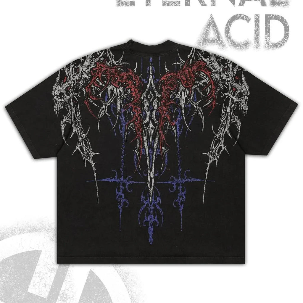 Haunted Forest Goth Unisex T-shirt Vintage Heavy Cotton Boxy Fit Solitude Shadow Distressed Print Tee Cyberpunk Streetwear Top