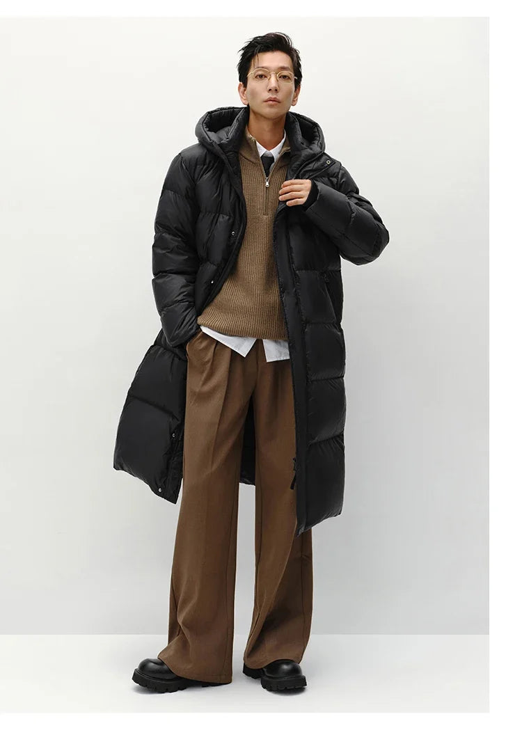 Down Jacket Men Winter 90% Down Fill Goose Down Thickened Water-Repellent Anti-Static Long Hooded Outerwear Men'S Wear