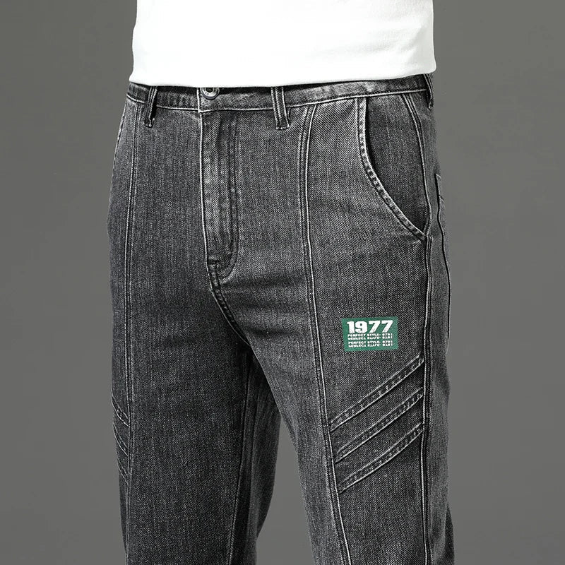 Luxury Stretchy Straight Leg Jeans plus Size Loose Fit Fashionable Printed Bottoms Versatile High Waist Denim Trousers