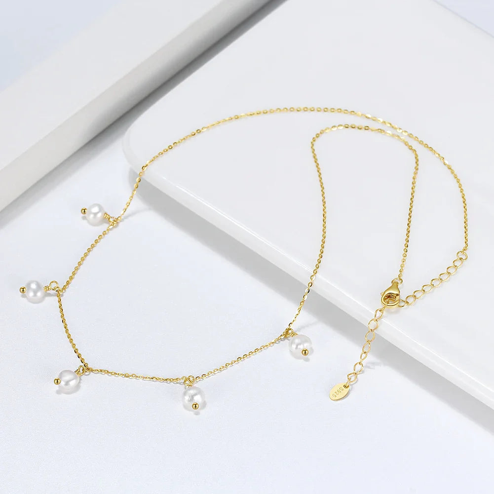 14K Gold 925 Sterling Silver Pearl Necklace with 3-4mm Handmade Natural Baroque Pearl Tiny Chain for Women GPN19