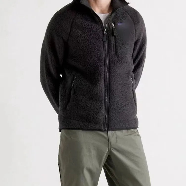 Men's Fleece Lined Jacket Autumn Winter Warm Stand Collar Zipper Casual Versatile Long Sleeve Cotton Nylon Lined Indoor Outdoor