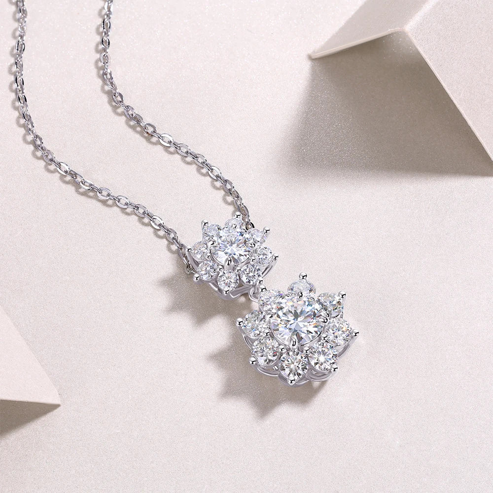 1.73CT D Color Full Moissanite Pendant Necklace for Women Certified 925 Sterling Silver Sunflower Necklace Party Wedding Jewelry
