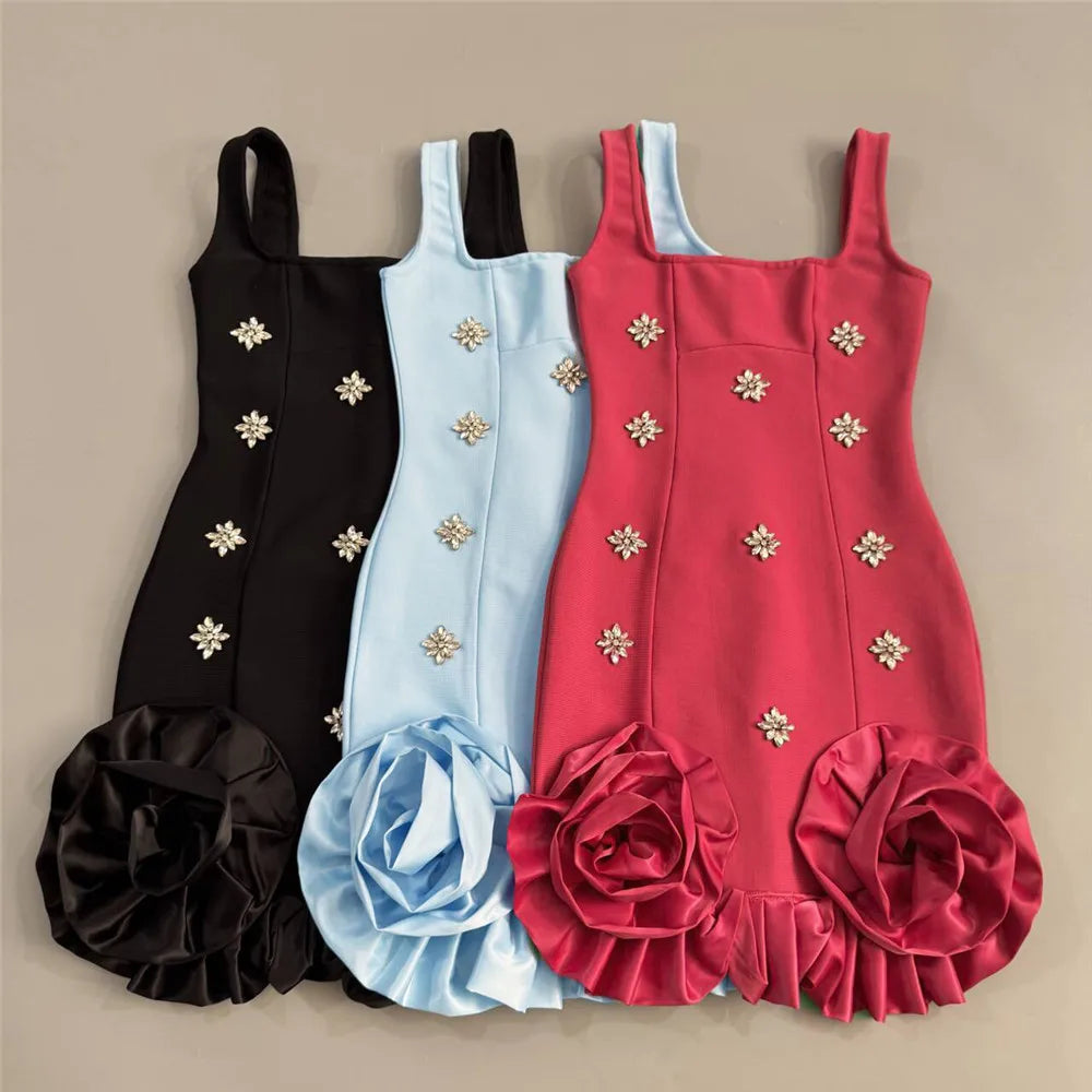 Women Sexy Ruffles Summer Clothing 2025 New Sleeveless Bandage Dress Club Party Mini Dresses