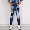 Street Fashion Men Jeans Retro Blue High Quality Elastic Skinny Fit Ripped Jeans Men Patched Designer Hip Hop Brand Pants Hombre