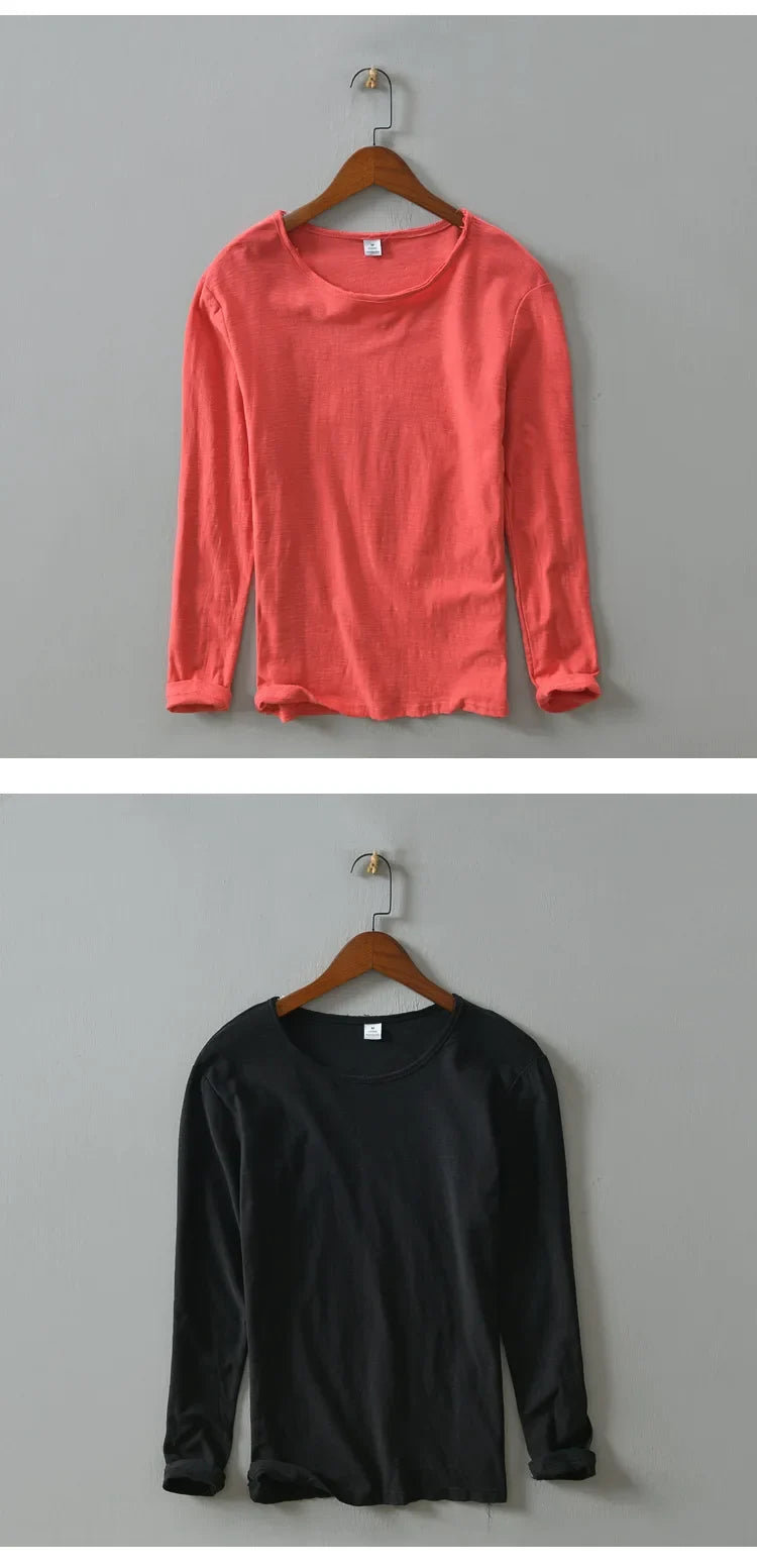 New  Autumn Solid Color Long-sleeved T-shirt Men's Casual Bottoming T-shirt Male Cotton Crew Neck T-Shirt