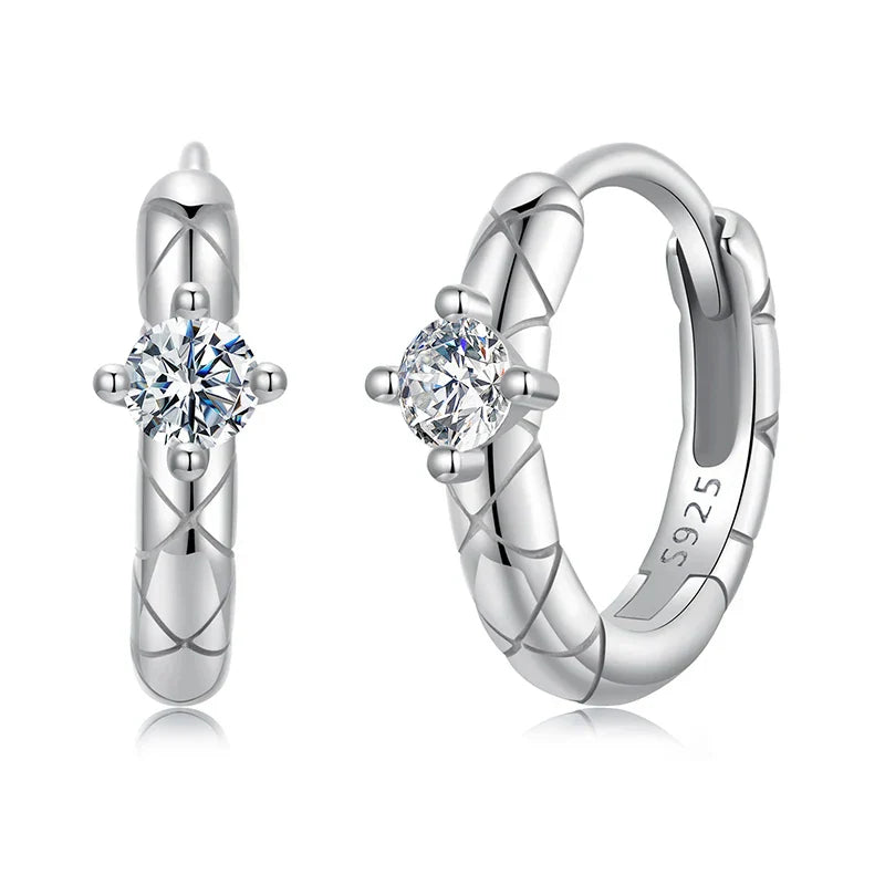 Gold Plated Moissanite Pattern Hoop Earrings for Women, 925 Sterling Silver Round Cut Lab Diamond Hypoallergenic Earrings