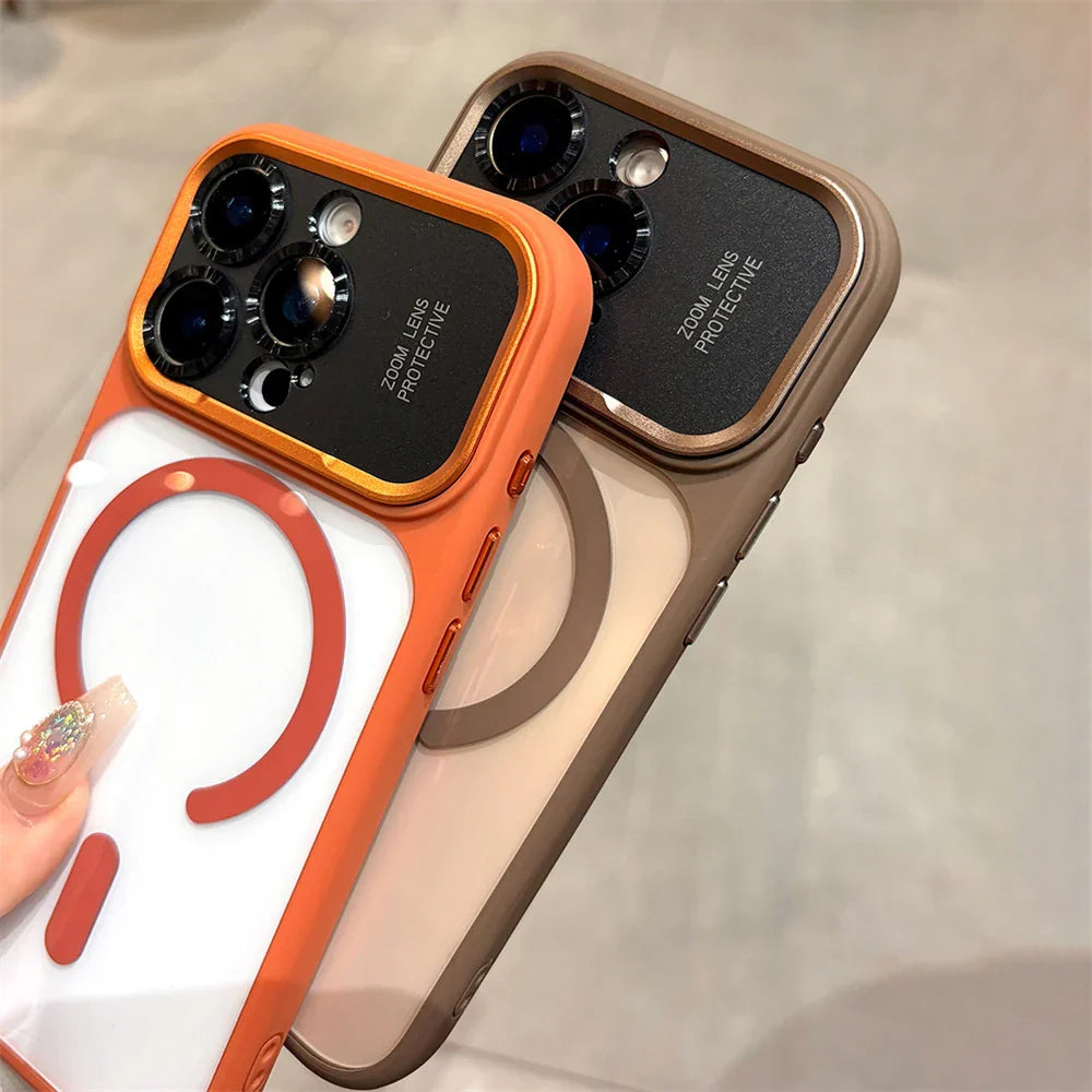 Luxury Magnetic Metal Lens Bumper Protection Case For iPhone 17 16 15 14 13 Pro Max Plus For Magsafe Acrylic Translucency Cover