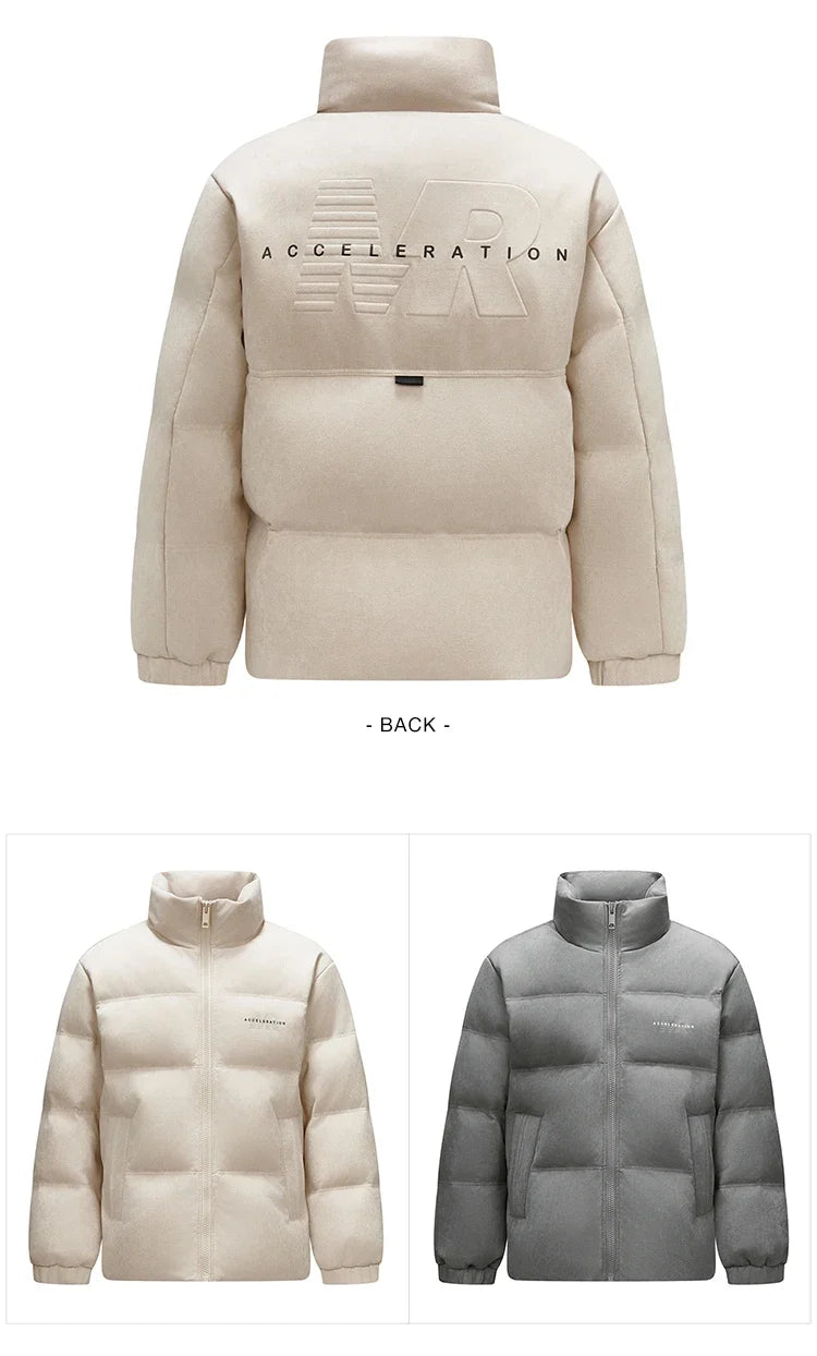 Down Jacket Men Textured Imitation Suede Stand Collar Loose 2025 Winter Man Clothing Warm Outerwear