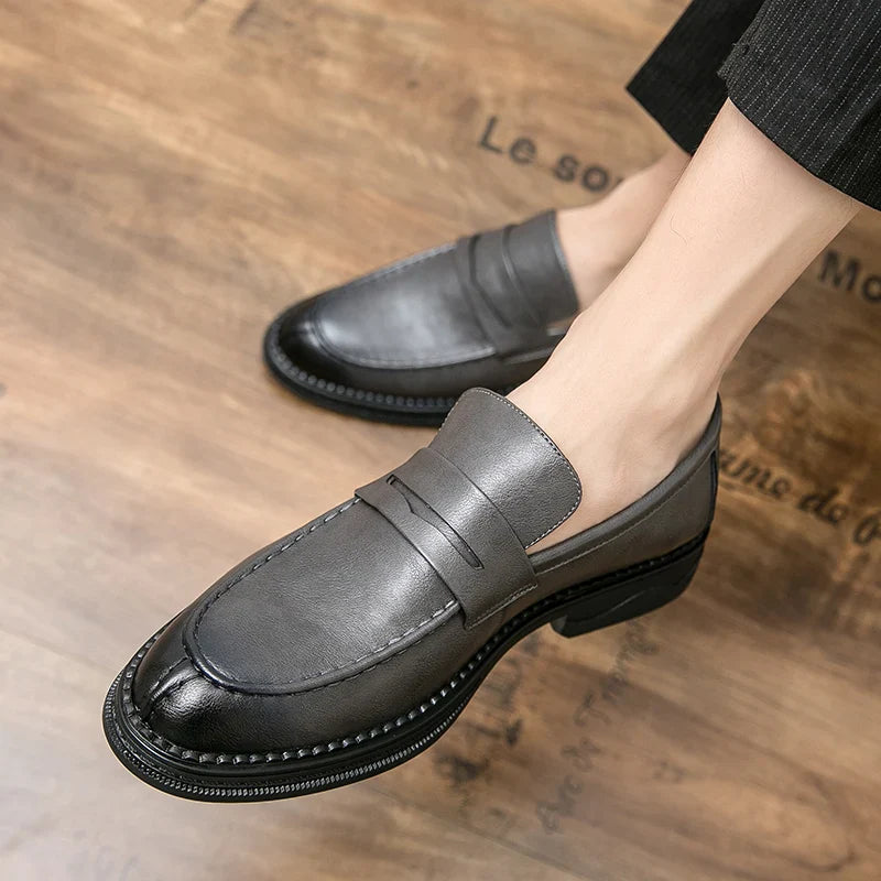 Premium Silver Business Shoes Men's Oxford Shoes Leather Brand Loafers Slip on High Quality Wedding Loafers Soft Sole Dress Shoe