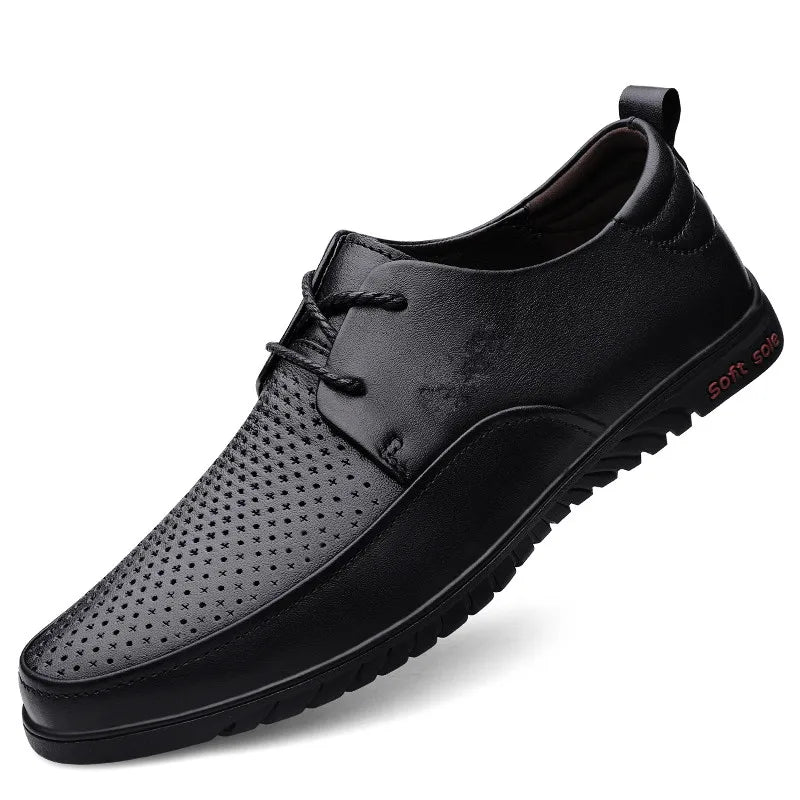 Male All-match Outdoor Flats Genuine Leather Men Casual Office Shoes Handmade Men Lace-Up Footwear 2024 New Mens Oxfords Shoes