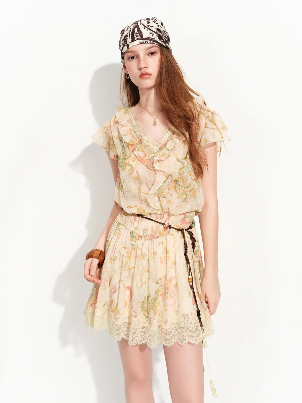 2026 Summer Women‘s Tiered Ruffle Lace Trim Chiffon Long Short Dress Flowy Smocked Maxi for French Romantic Coquette Style