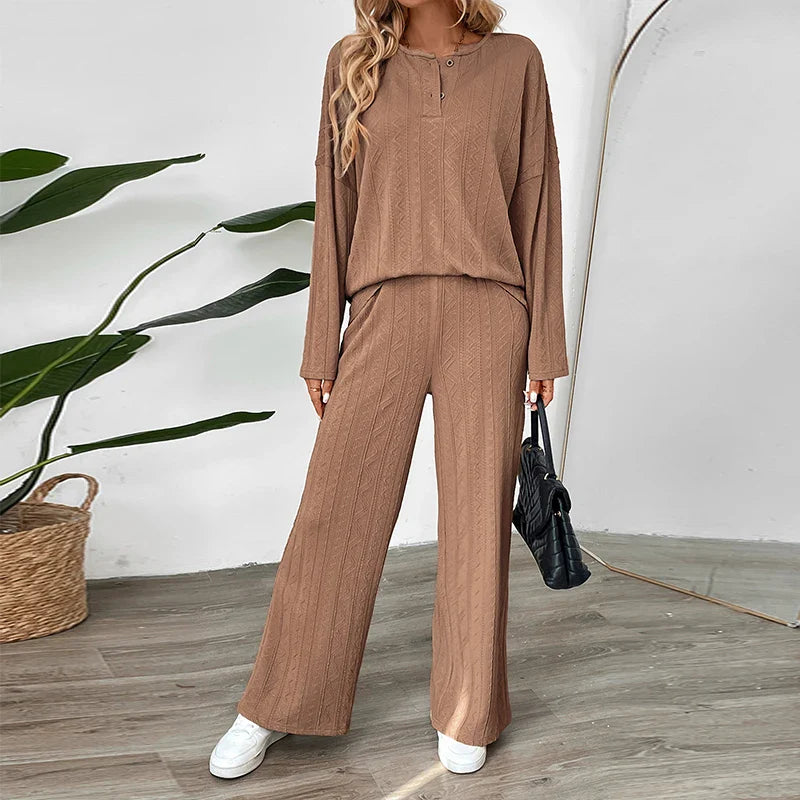 leisure solid color women's two-piece pants
